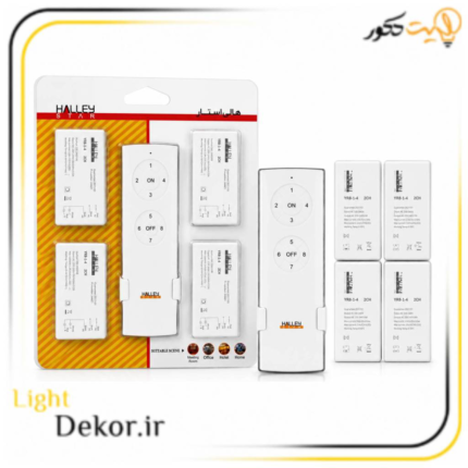 ریموت کنترل ۸ کاناله هالی استار به همراه ۴ رسیور با فرکانس 433.92MHz برای کنترل روشنایی، لوستر، چراغ و تجهیزات برقی