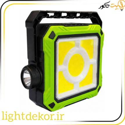 پروژکتور خورشیدی چراغ‌دار شارژی LED با چراغ‌قوه جانبی و دسته حمل مناسب کمپینگ و روشنایی اضطراری